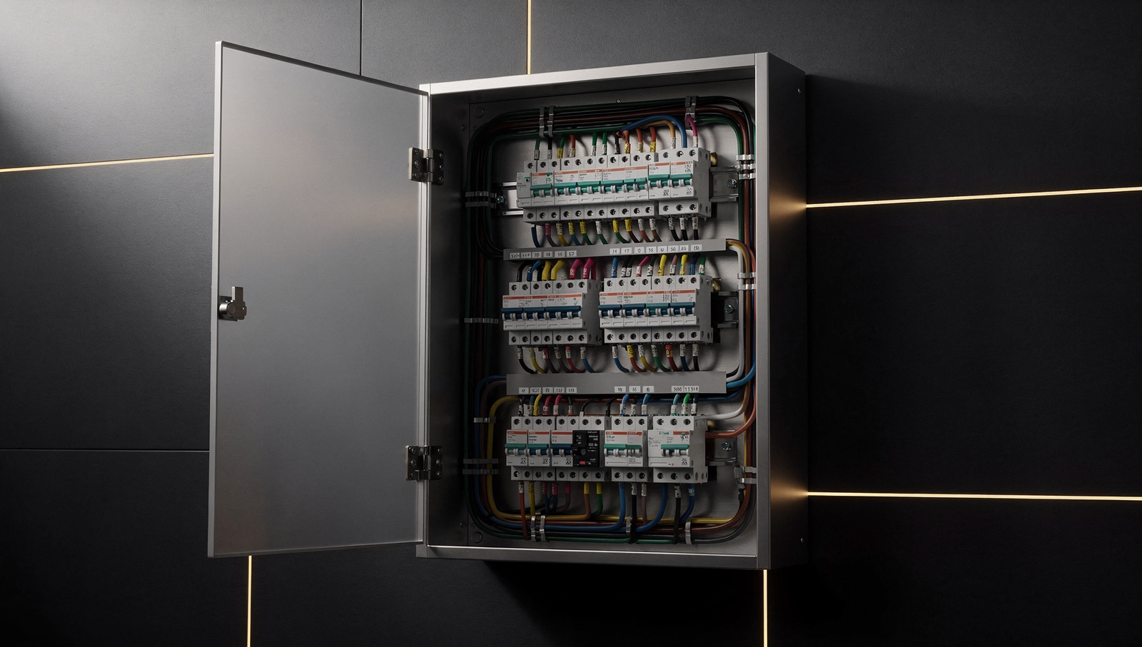 Modern electrical panel image for electrician website builder article