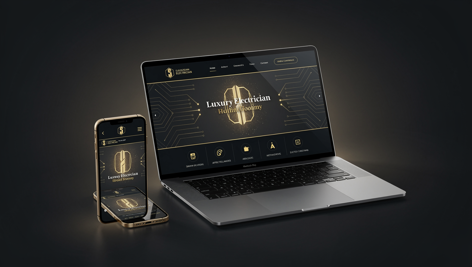 Luxury electrician website builder hero image on laptop and phone