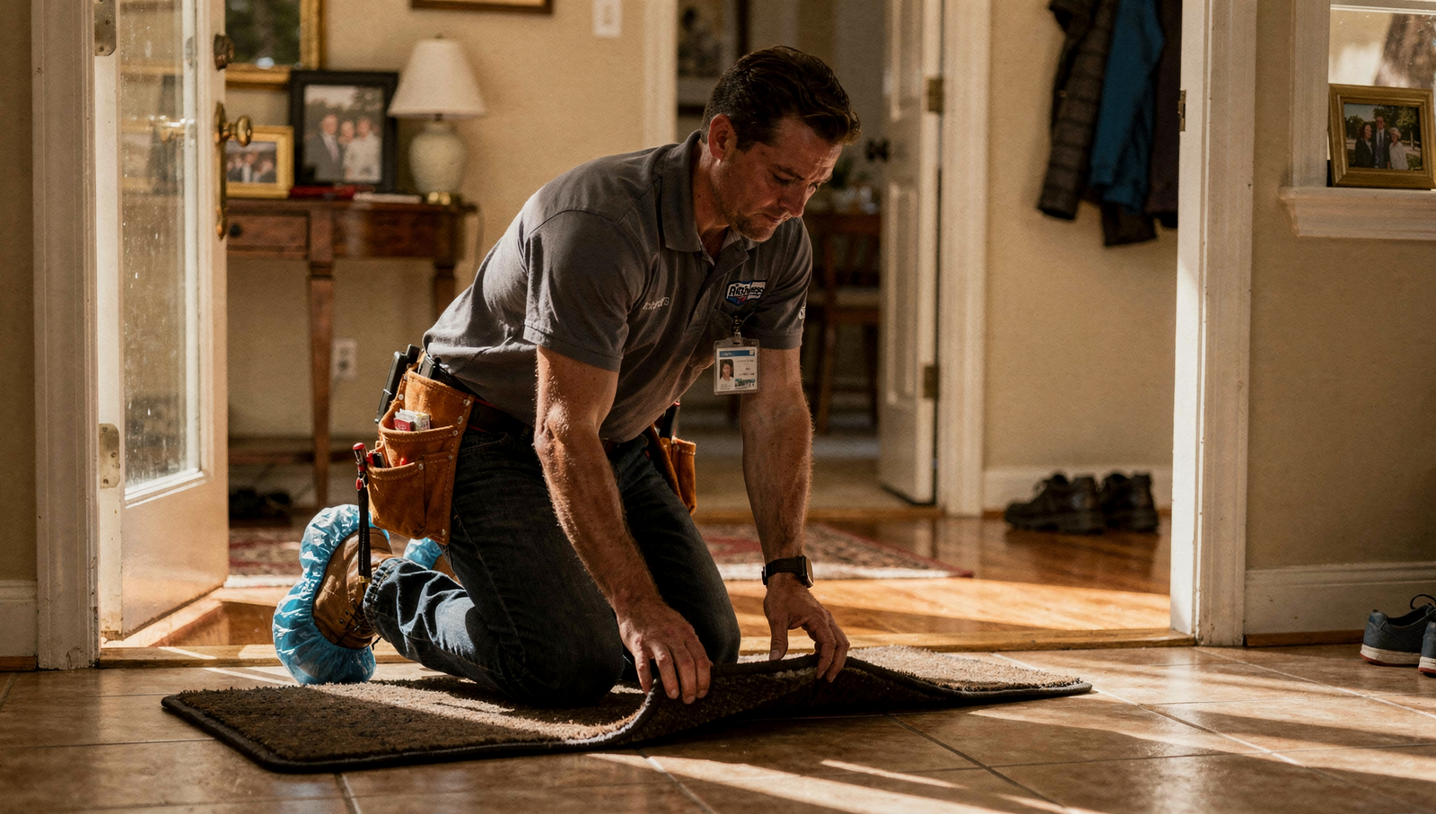 Electrician showing a professional process before starting work