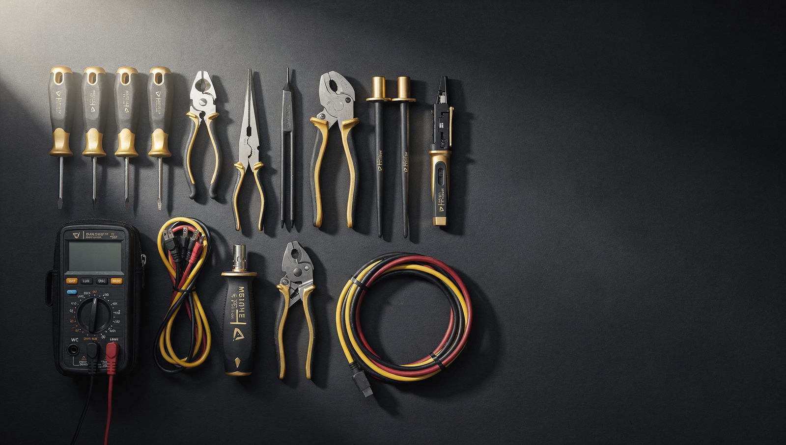Luxury electrician tool flat lay representing an electrician social media strategy
