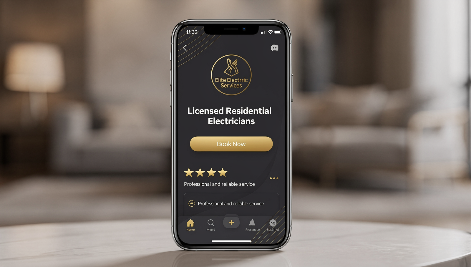 Smartphone showing an electrician business profile and reviews