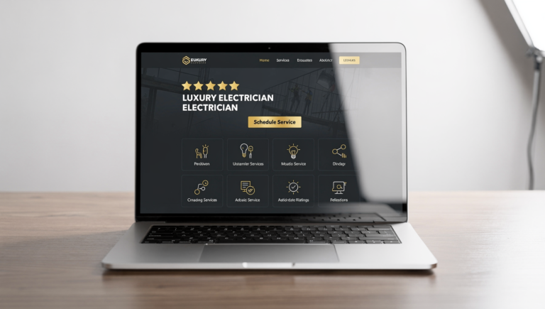 Luxury electrician website homepage mockup on laptop