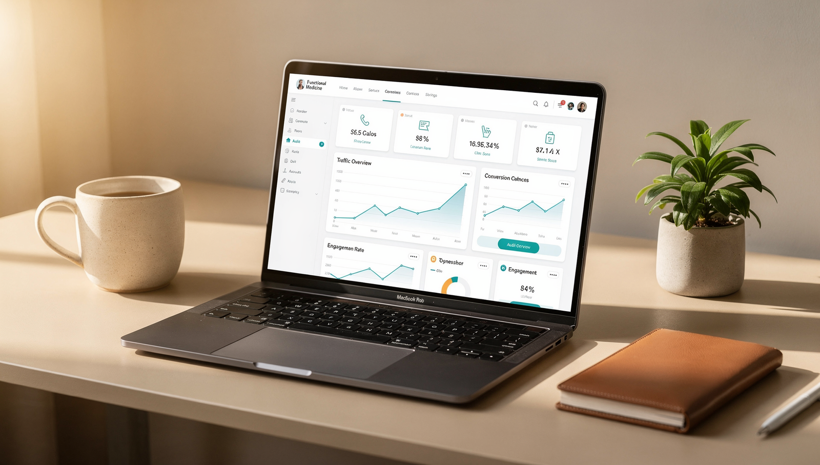 Functional medicine website consulting audit on laptop