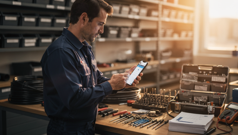 Electrician scheduling social media posts to save time