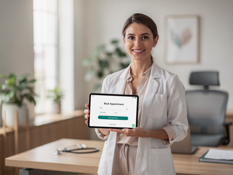 Practitioner using online booking on an integrative medicine website