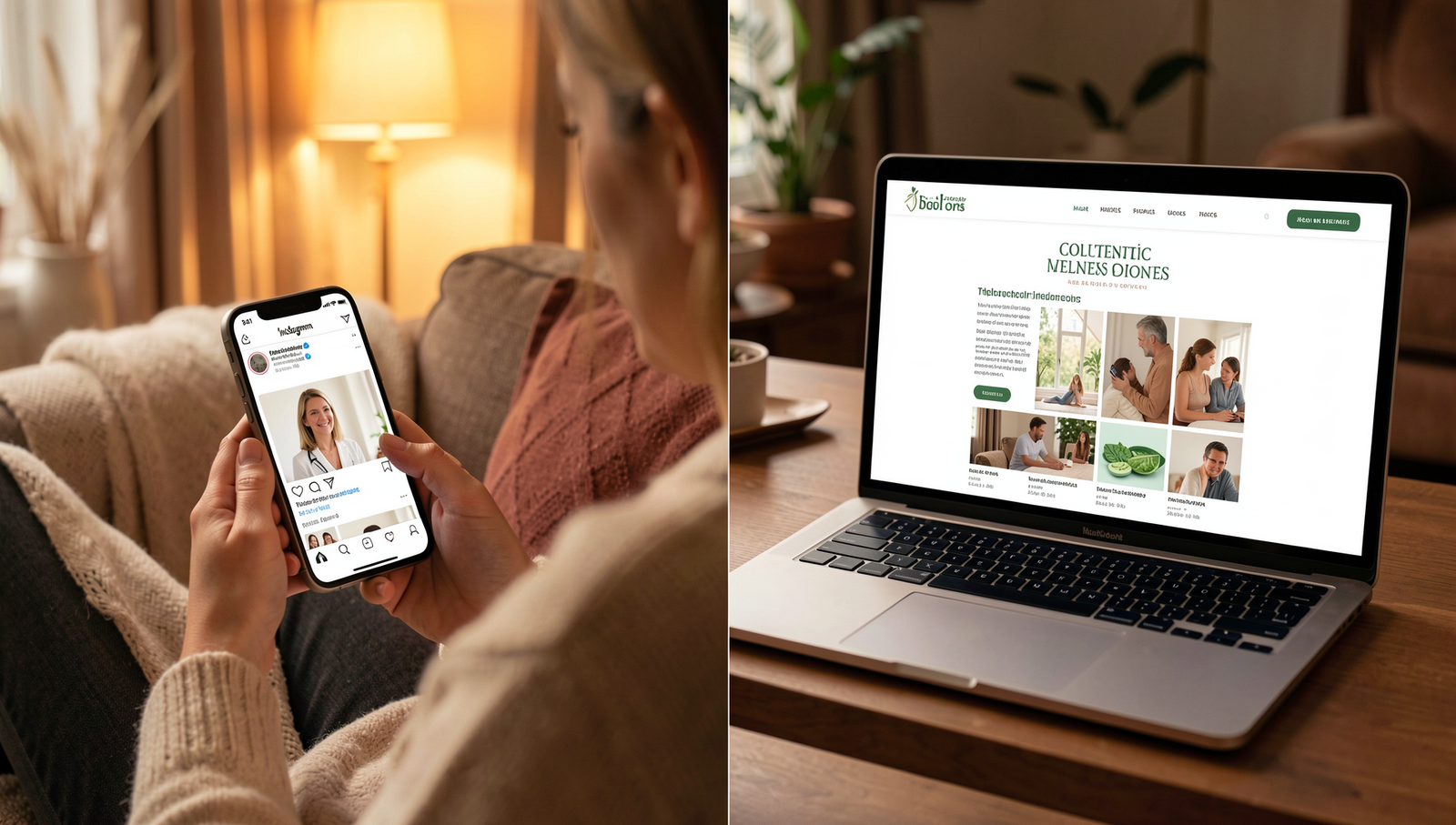 Patient researching a holistic doctor through social media and website