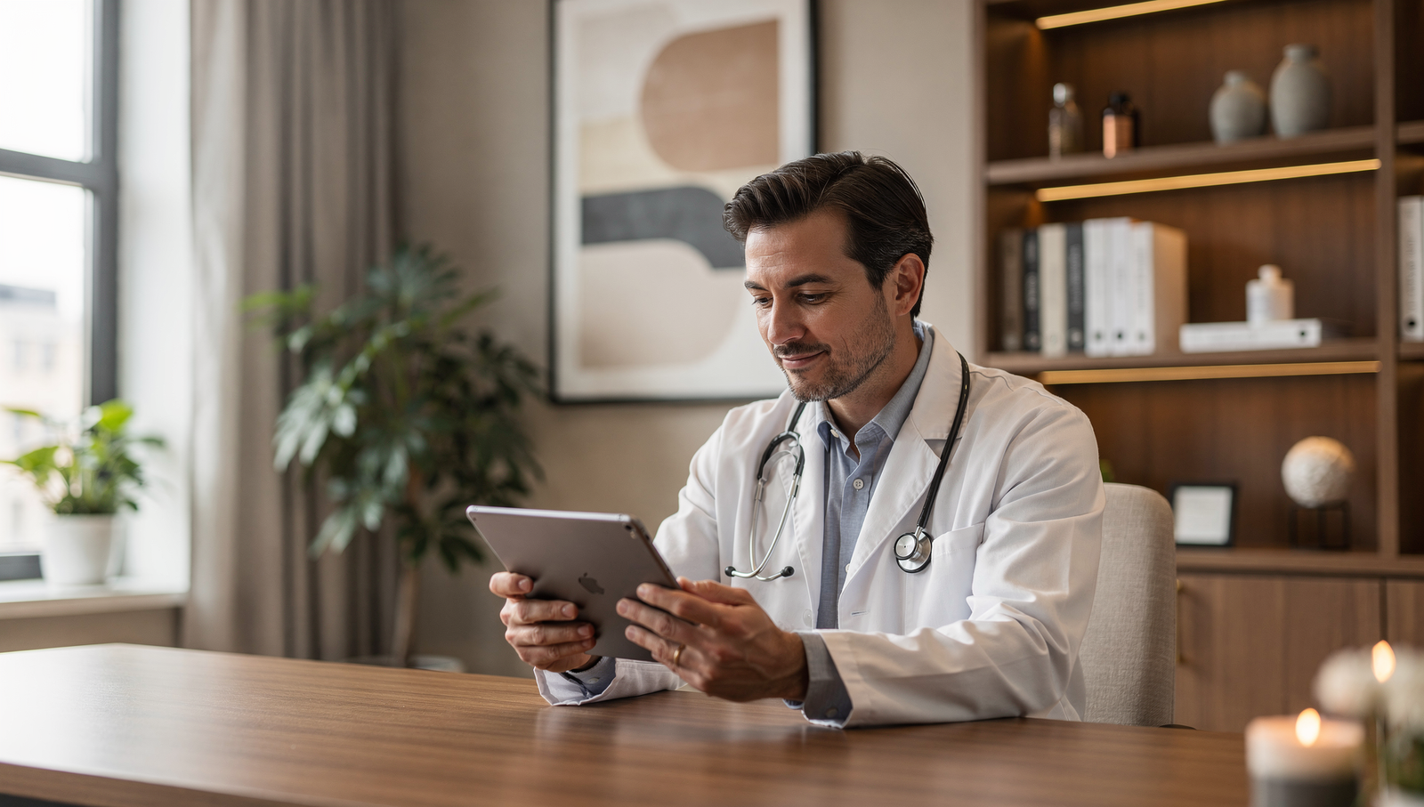 Holistic doctor reviewing functional medicine lab results in office