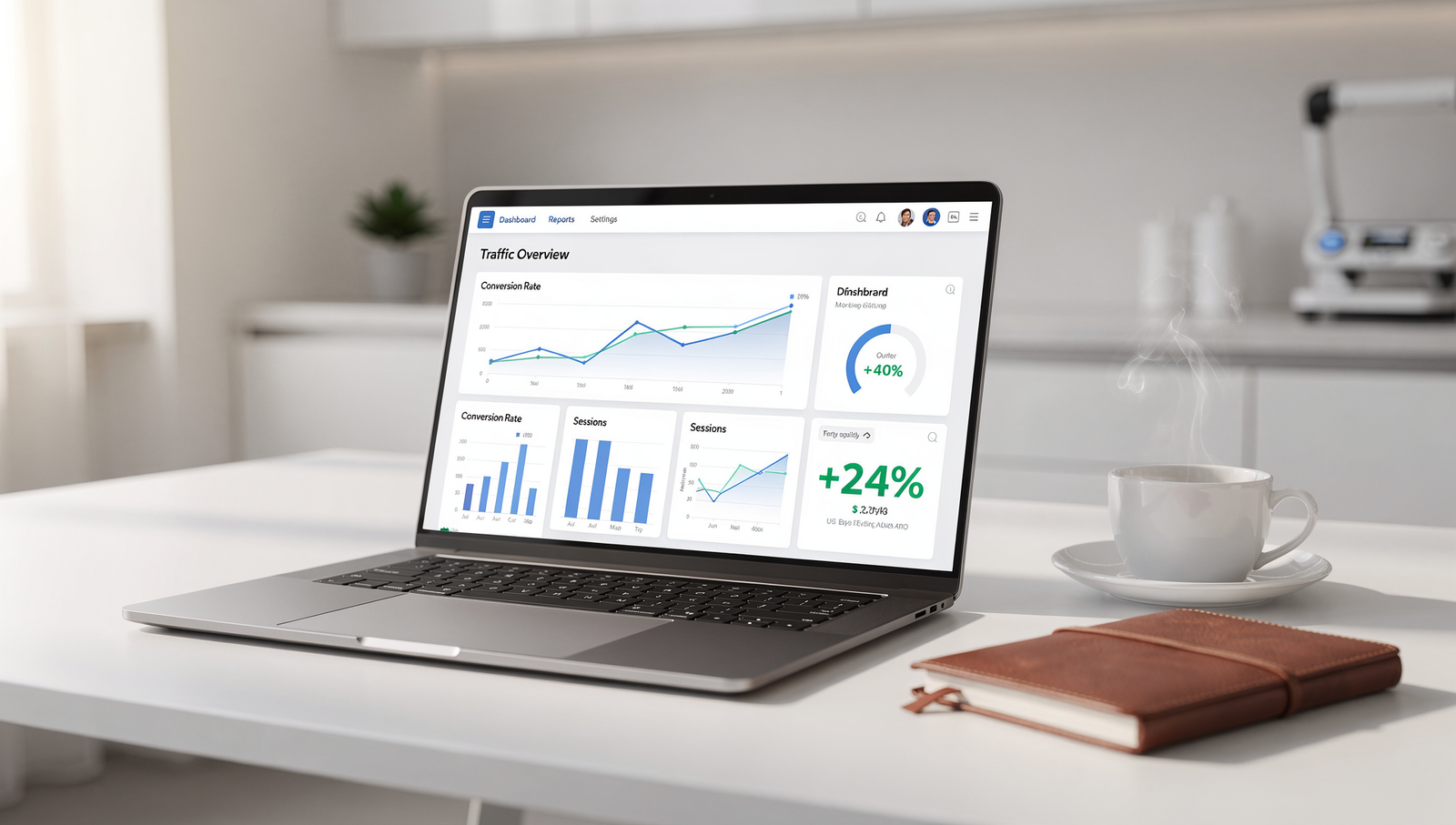 Functional medicine SEO performance shown on laptop analytics dashboard