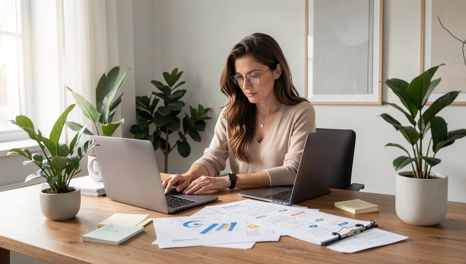 Functional medicine doctor reviewing SEO website growth on a luxury clinic dashboard