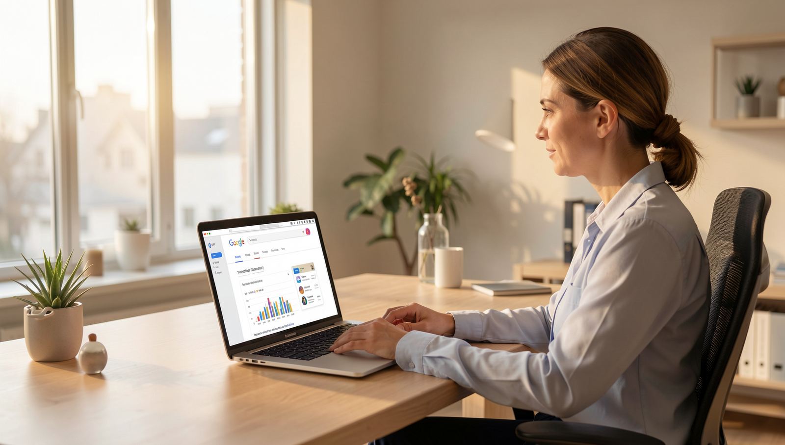 Functional medicine doctor reviewing SEO website growth on a luxury clinic dashboard