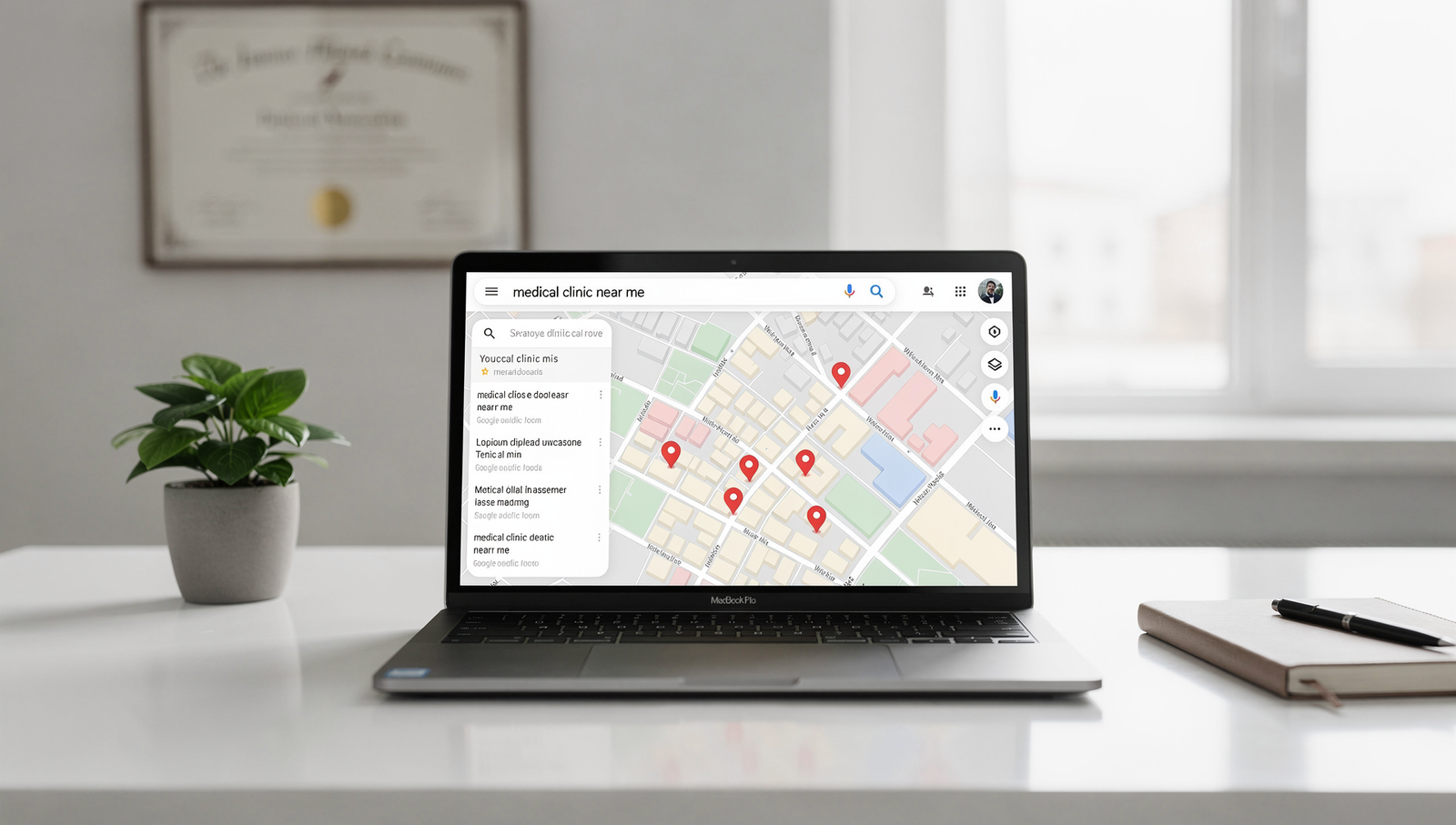 Local SEO for functional medicine shown with map results on laptop