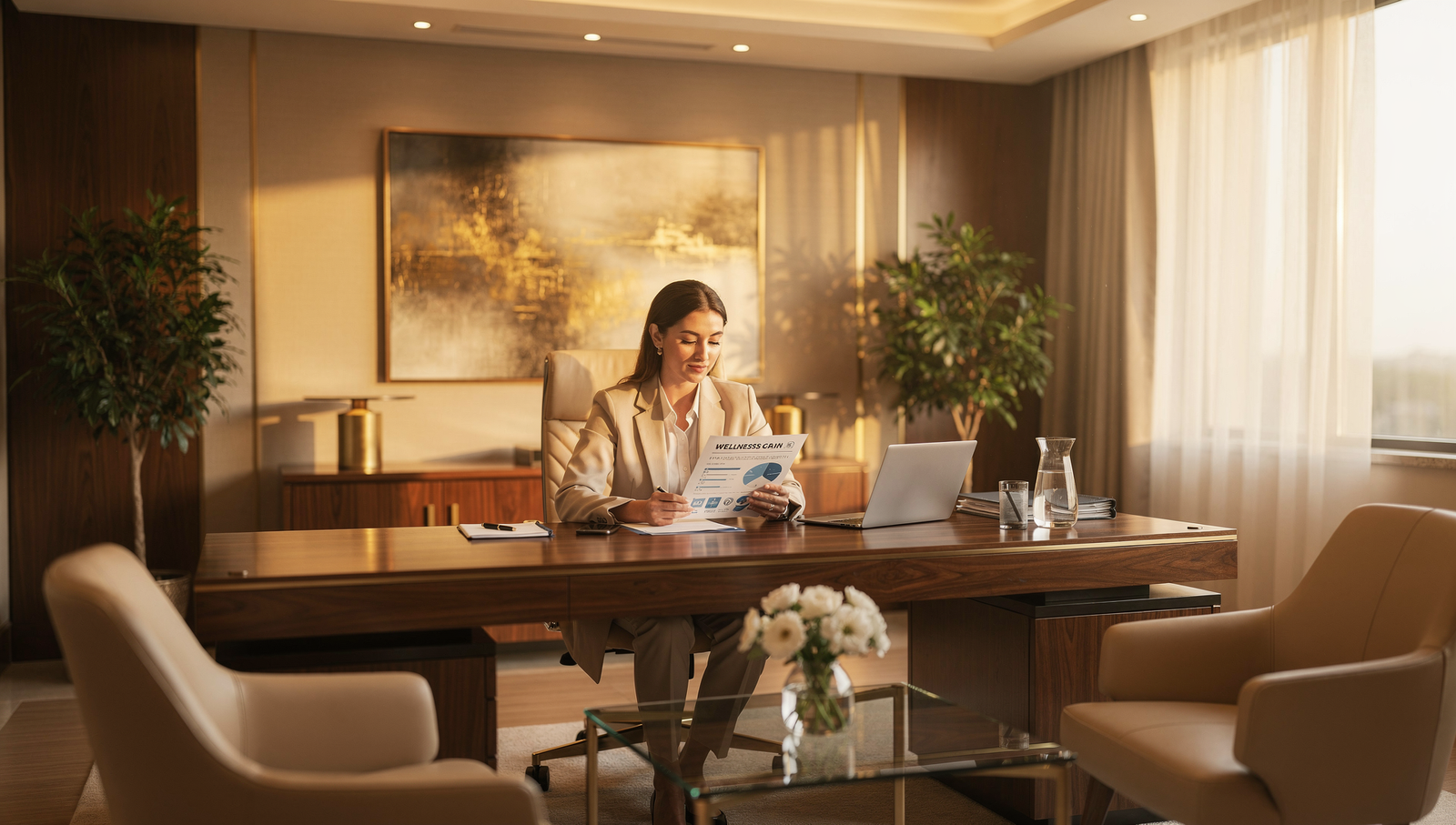 Functional medicine practitioner meeting a patient in a premium office