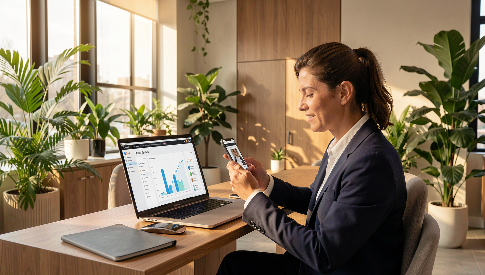 Functional medicine doctor creating social media content in a luxury clinic